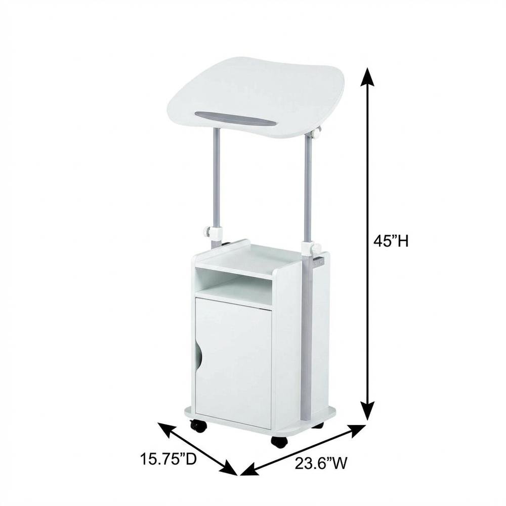 Adjustable White Rolling Laptop Cart With Storage For Versatile Office Use