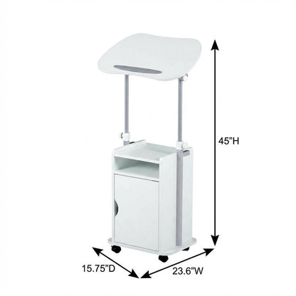 Adjustable White Rolling Laptop Cart With Storage For Versatile Office Use