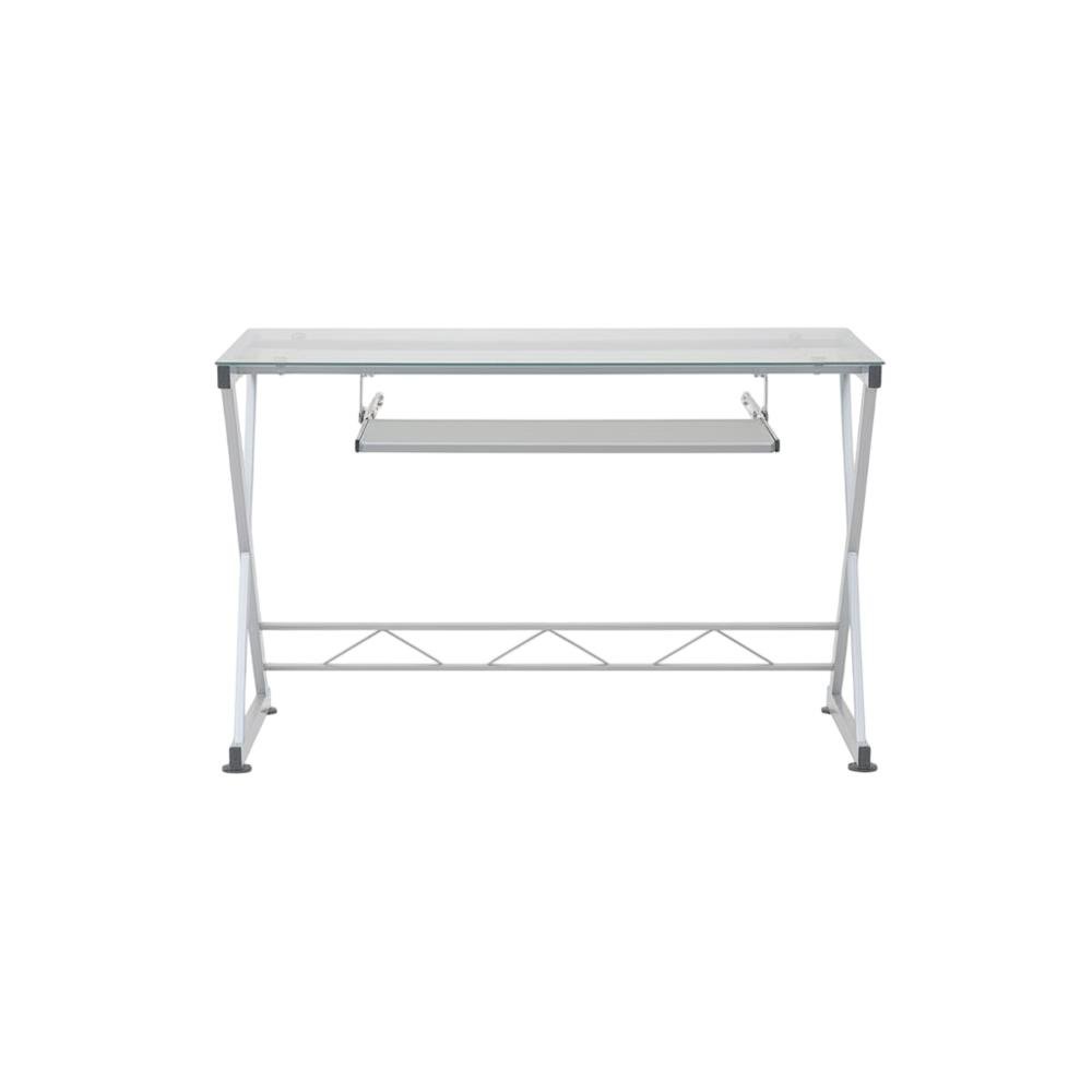 L-Shaped Clear Glass Top Computer Desk, Pull-Out Keyboard Shelf And Cpu Caddy