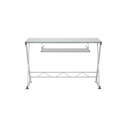 L-Shaped Clear Glass Top Computer Desk, Pull-Out Keyboard Shelf And Cpu Caddy