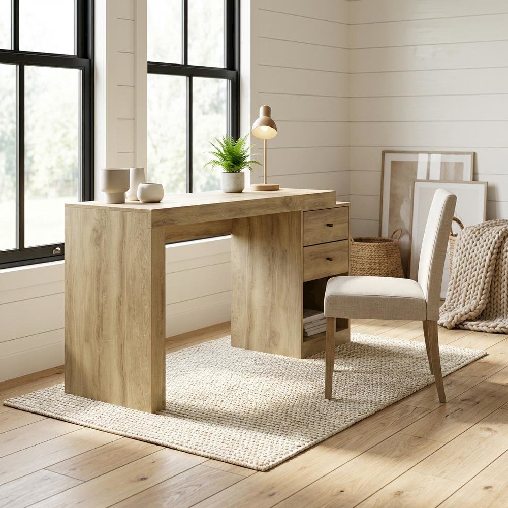 Pine Home Office Desk With Sturdy Construction And Ample Workspace