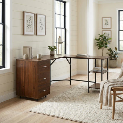 Two Tone Office Desk With Storage And Wood Finish For Home Or Workspace