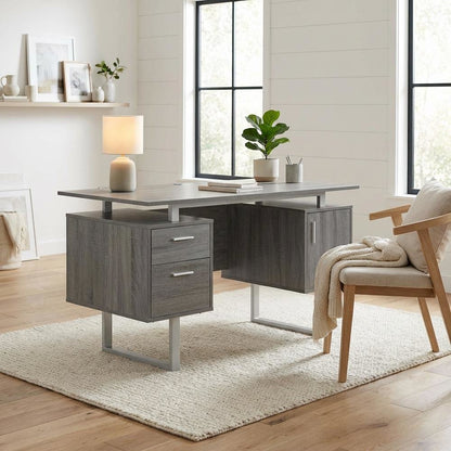 Modern Office Desk With Storage In Neutral Finish For Workspace Organization