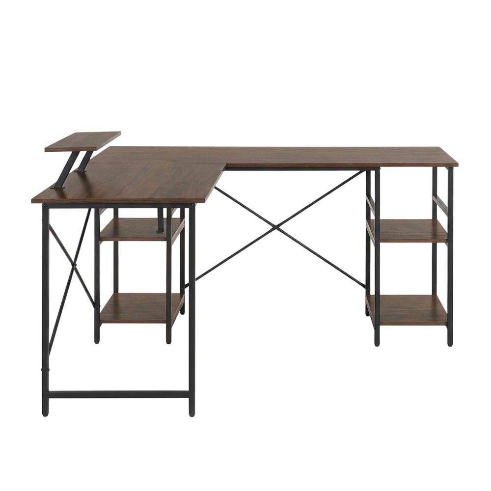 Wooden Office Desk With Storage Shelves And Brown Finish