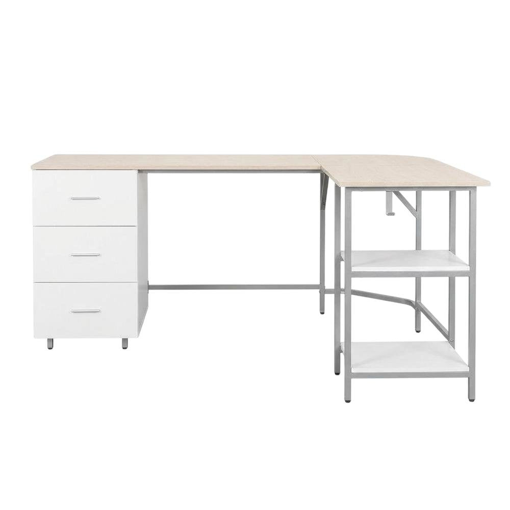 Two-Tone Desk, Storage, Sand Finish Modern Workstation, Drawer And Shelf
