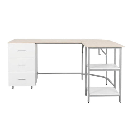 Two-Tone Desk, Storage, Sand Finish Modern Workstation, Drawer And Shelf