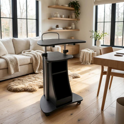 Graphite Mobile Adjustable Laptop Cart With Storage For Home Office Use