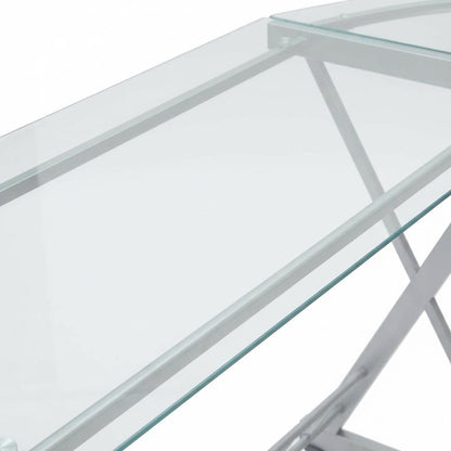 L-Shaped Clear Glass Top Computer Desk, Pull-Out Keyboard Shelf And Cpu Caddy