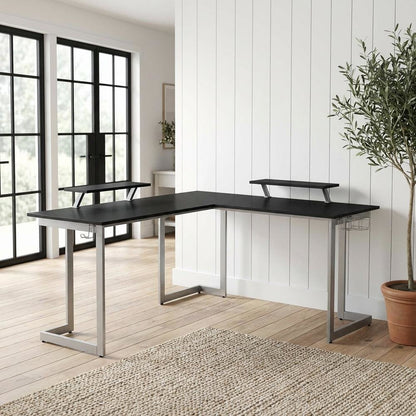 Black L-Shaped Gaming Desk with Spacious Surface and Durable Design