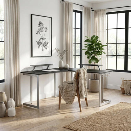 Black L-Shaped Gaming Desk with Spacious Surface and Durable Design