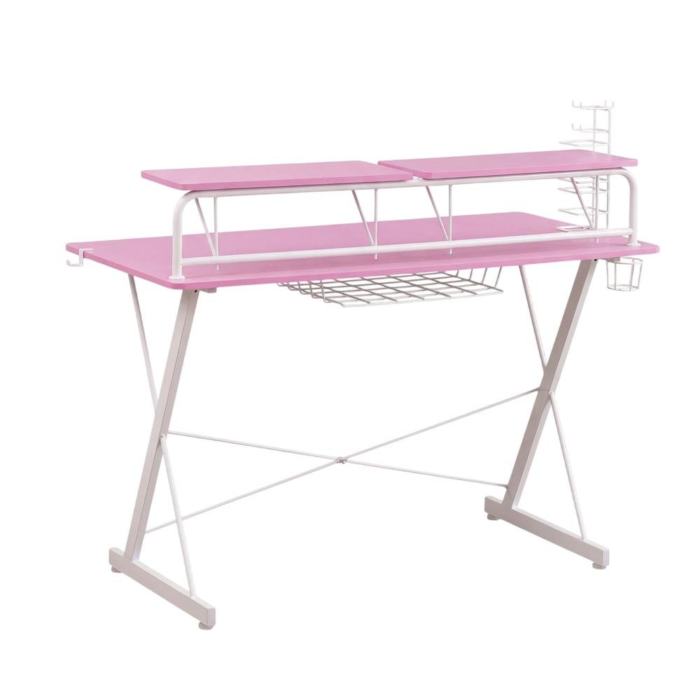 Black carbon gaming desk with shelving for computer workstations