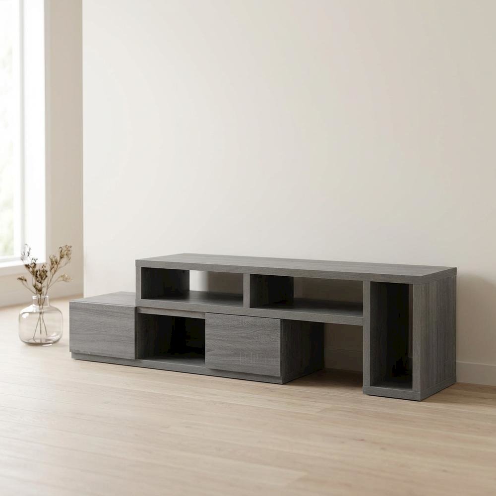 Adjustable TV Stand Console in Black with Sturdy Metal Frame, Cable Management