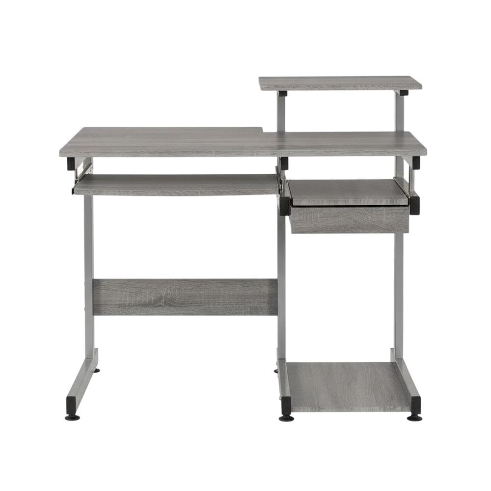 Gray Complete Computer Workstation, Sturdy Steel Frame And Mdf Panel For Office