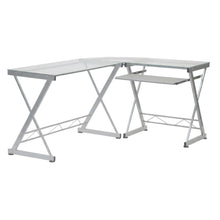 L-Shaped Clear Glass Top Computer Desk, Pull-Out Keyboard Shelf And Cpu Caddy
