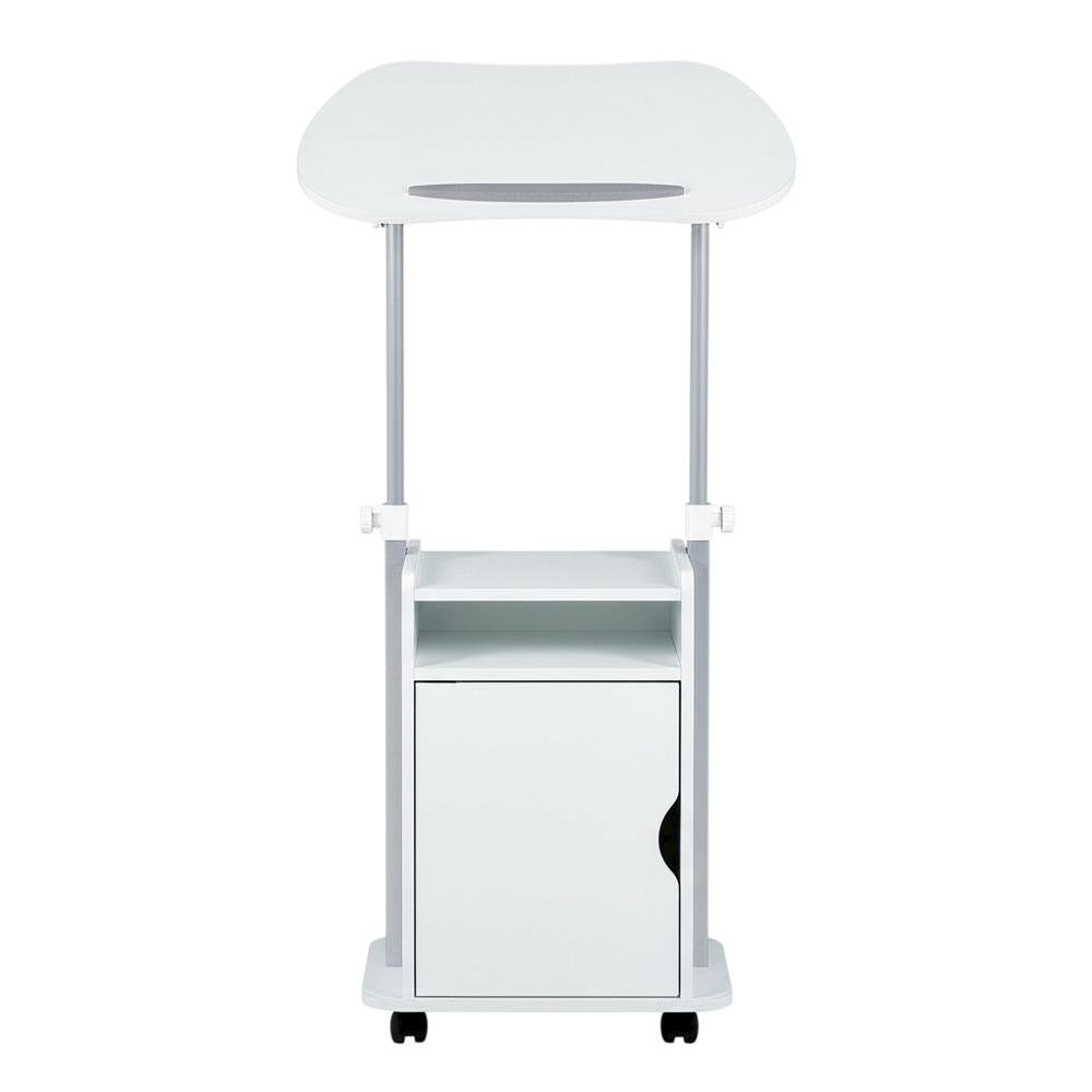 Adjustable White Rolling Laptop Cart With Storage For Versatile Office Use