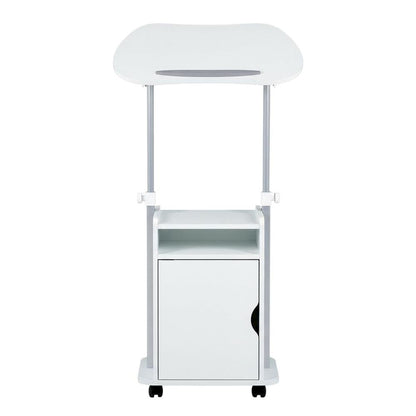 Adjustable White Rolling Laptop Cart With Storage For Versatile Office Use