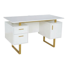 White And Gold Office Desk With Drawers And Storage Compartments