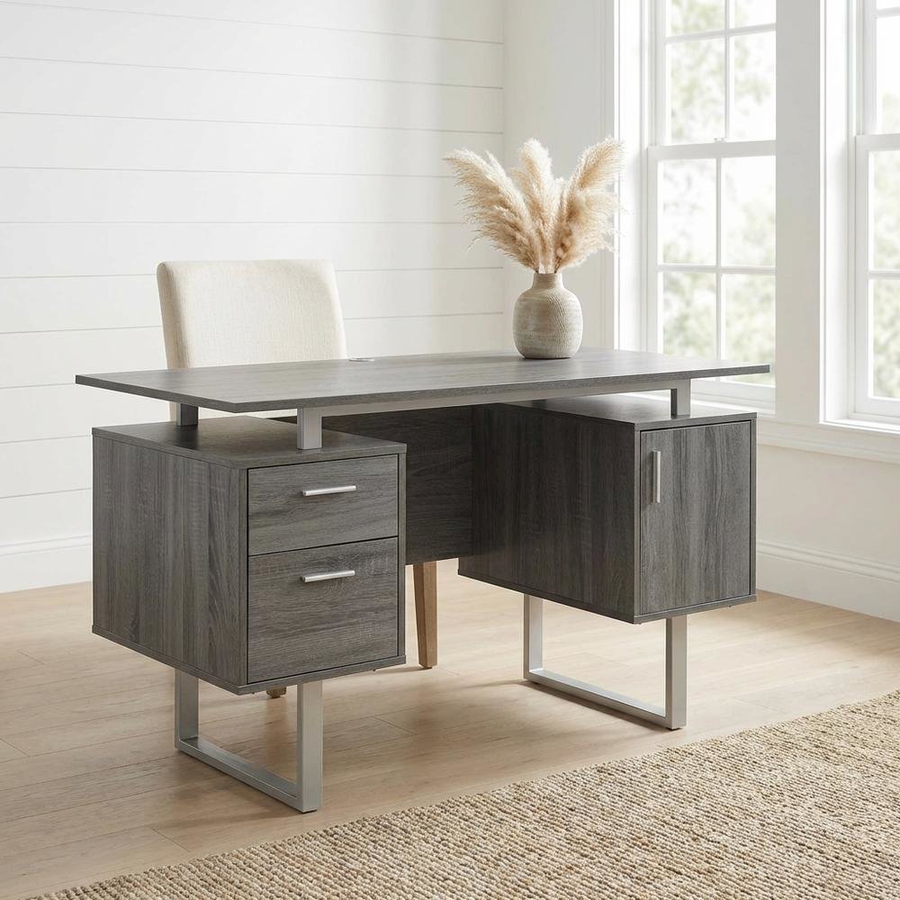 Modern Office Desk With Storage In Neutral Finish For Workspace Organization