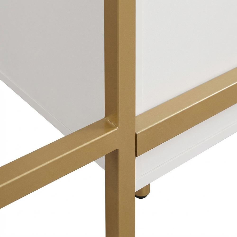 Two-Tone Desk With Storage In Gold For Office Workspace, Modern Design