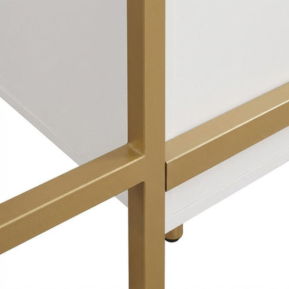 Two-Tone Desk With Storage In Gold For Office Workspace, Modern Design
