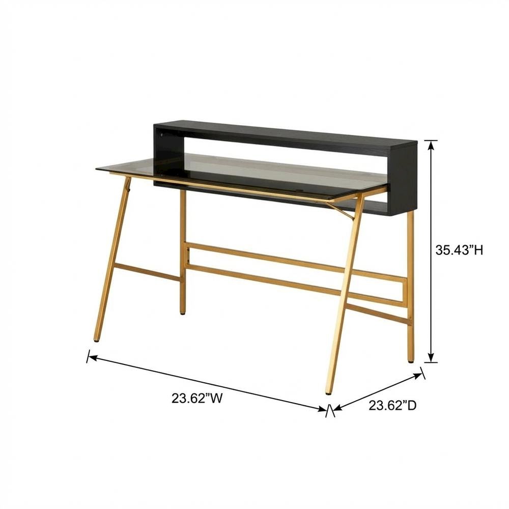 Gold Home Office Writing Desk With Adjustable Riser, Modern Design