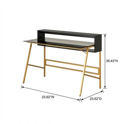 Gold Home Office Writing Desk With Adjustable Riser, Modern Design