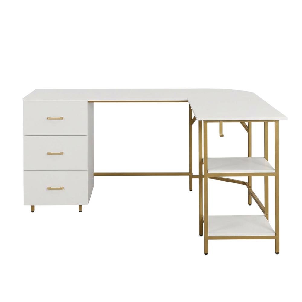Two-Tone Desk With Storage In Gold For Office Workspace, Modern Design