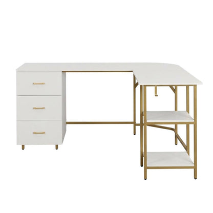 Two-Tone Desk With Storage In Gold For Office Workspace, Modern Design