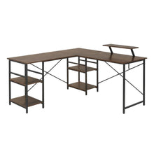 Wooden Office Desk With Storage Shelves And Brown Finish