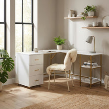 Two-Tone Desk With Storage In Gold For Office Workspace, Modern Design