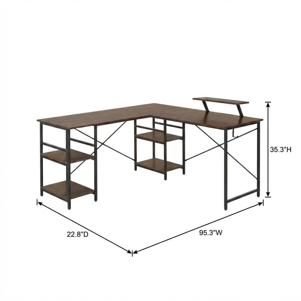 Wooden Office Desk With Storage Shelves And Brown Finish