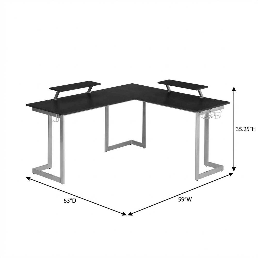Black L-Shaped Gaming Desk with Spacious Surface and Durable Design