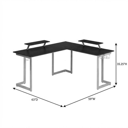 Black L-Shaped Gaming Desk with Spacious Surface and Durable Design
