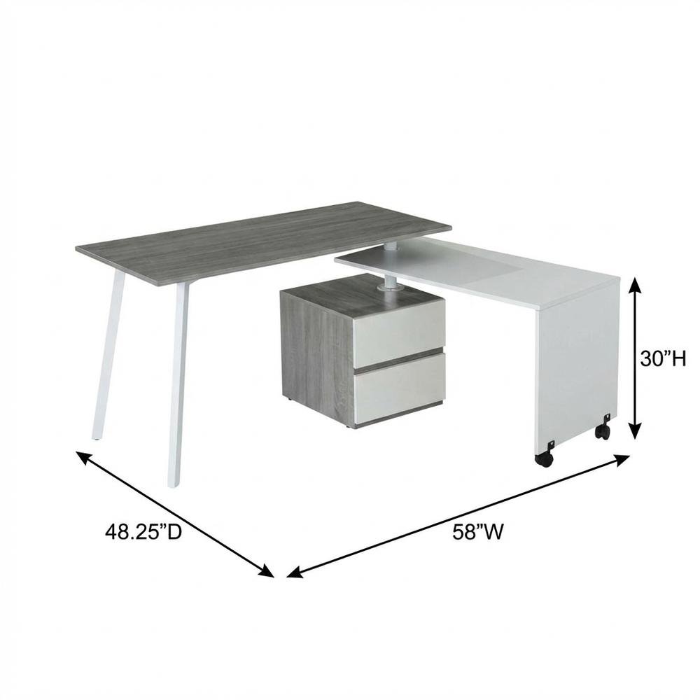 Gray rotating multi-position modern desk for computer workstations, MDF surface