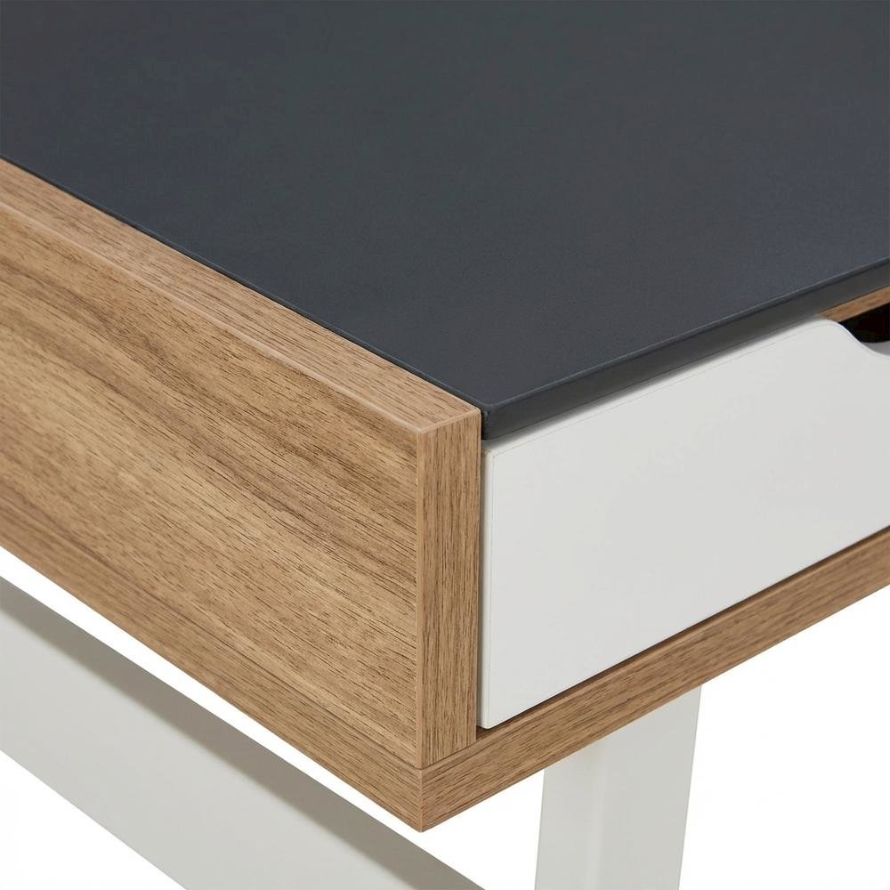 Walnut Compact Computer Desk with Storage and Tempered Glass Top