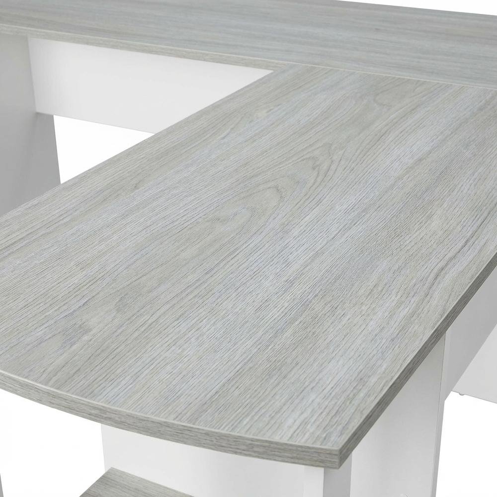 Modern Grey L-Shaped Desk with Side Shelves for Home Office Workspace