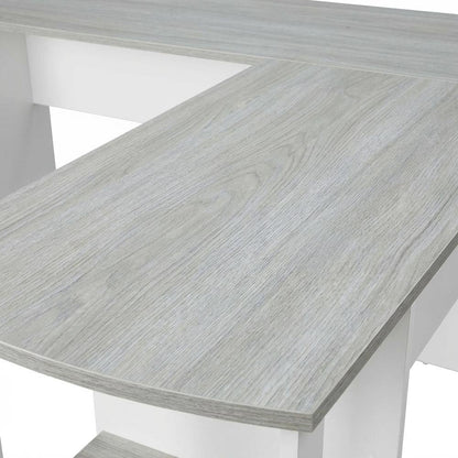 Modern Grey L-Shaped Desk with Side Shelves for Home Office Workspace