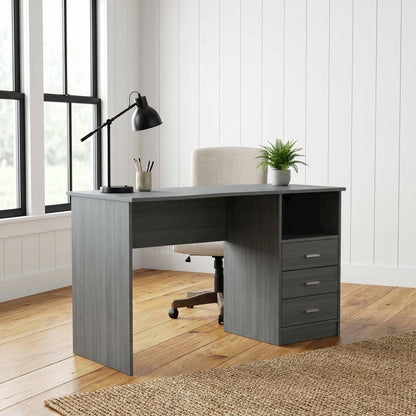 Grey Classic Computer Desk with Multiple Drawers for Home Office