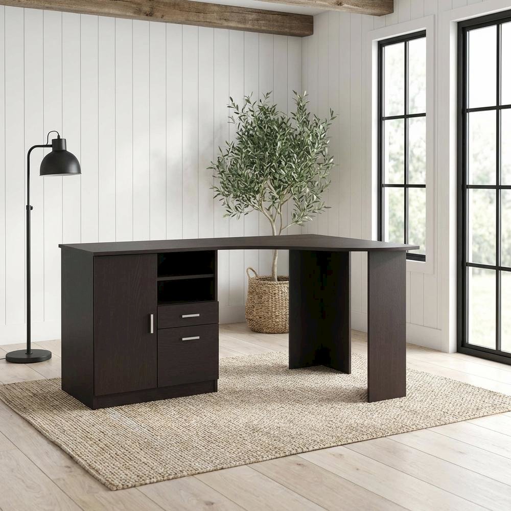 Espresso Office Desk with Storage and Workspace Organization