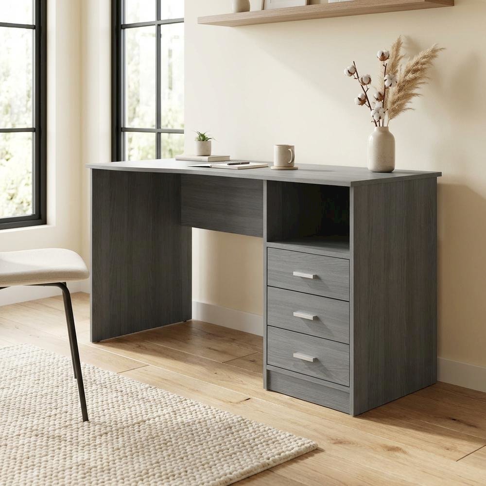 Grey Classic Computer Desk with Multiple Drawers for Home Office
