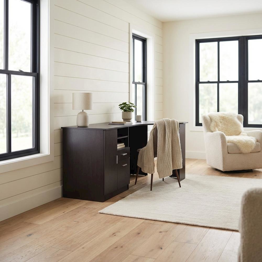 Espresso Office Desk with Storage and Workspace Organization