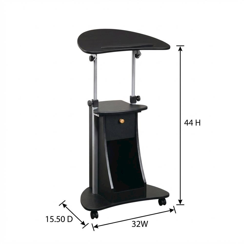 Black Rolling Adjustable Laptop Cart with Storage and Keyboard Shelf