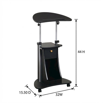Black Rolling Adjustable Laptop Cart with Storage and Keyboard Shelf