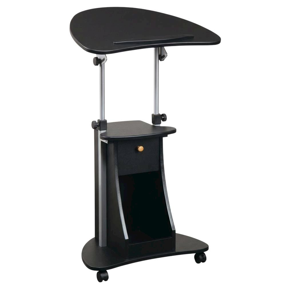 Black Rolling Adjustable Laptop Cart with Storage and Keyboard Shelf
