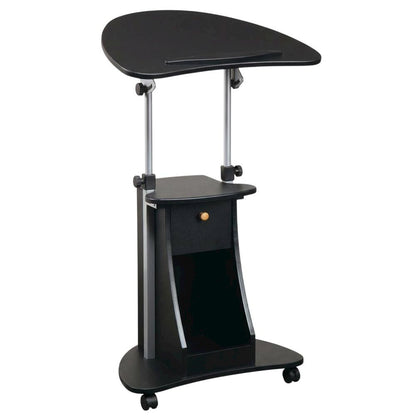Black Rolling Adjustable Laptop Cart with Storage and Keyboard Shelf