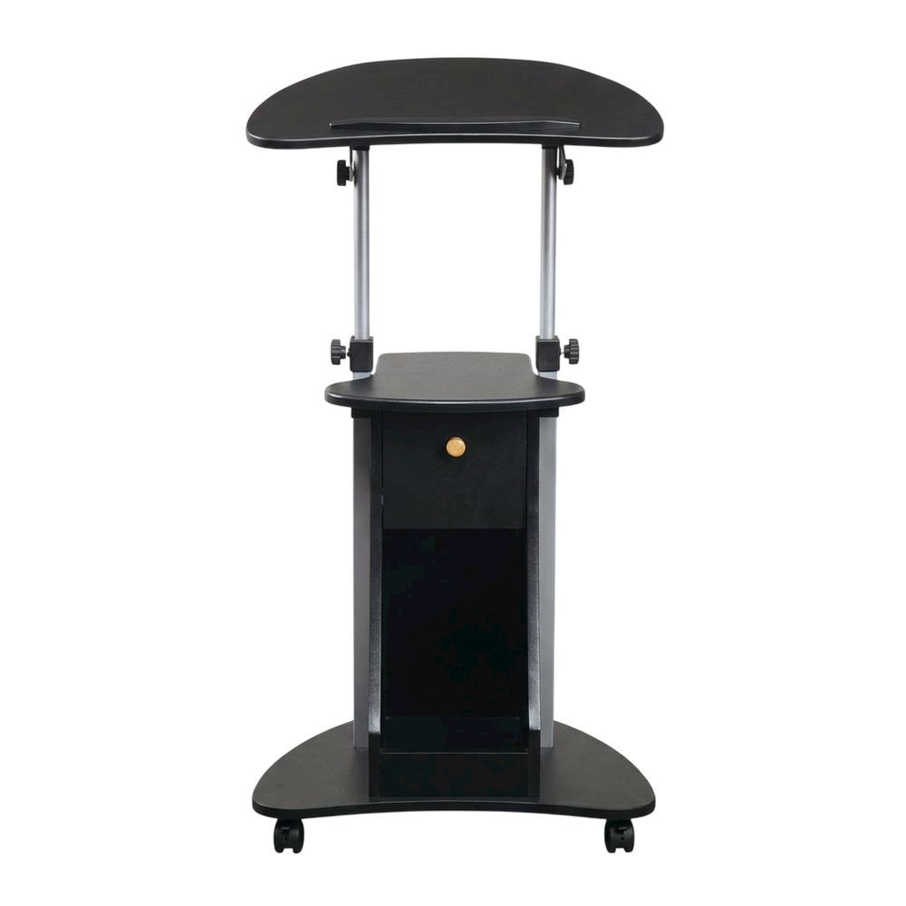 Black Rolling Adjustable Laptop Cart with Storage and Keyboard Shelf