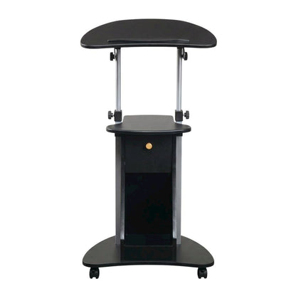 Black Rolling Adjustable Laptop Cart with Storage and Keyboard Shelf