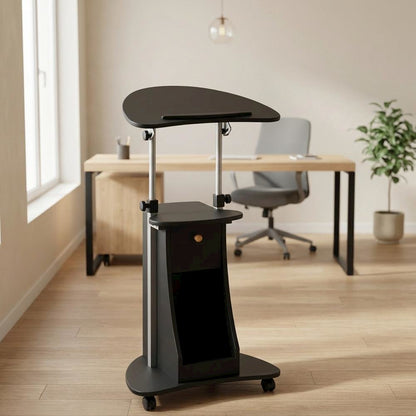 Black Rolling Adjustable Laptop Cart with Storage and Keyboard Shelf