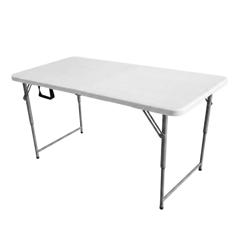 White Height Adjustable Folding Table, Granite Resin, Seats 4