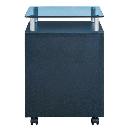 Graphite Rolling File Cabinet with Glass Top for Office Storage